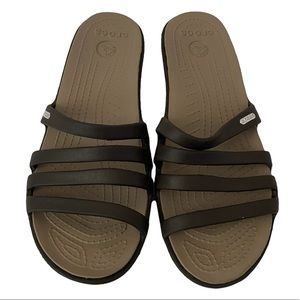Crocs Rhonda Slides Wedge Brown/Taupe Sandals Size 11